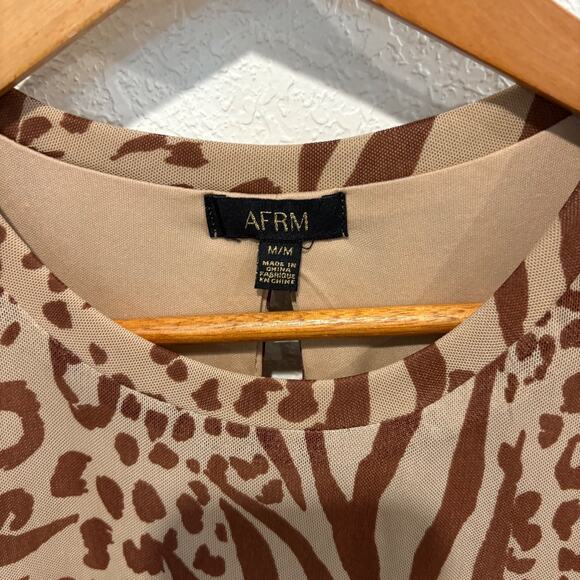 AFRM Babydoll Dress Animal Print Women's Medium Brown Long Sleeve Tiered - Picture 5 of 8